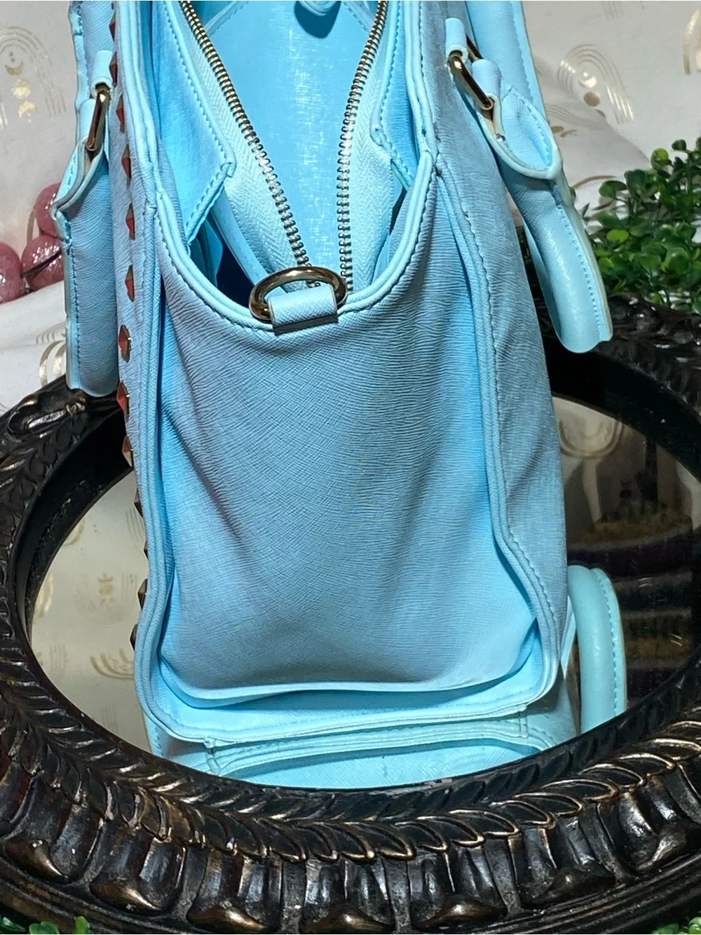 BCBG Light Blue Stud-Trim Structured Tote